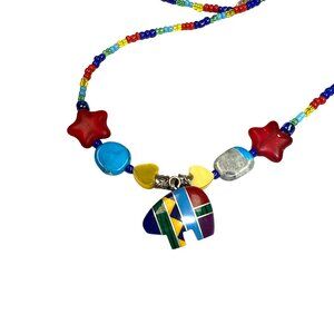 Bear Pendant Necklace Multistone Charm Boho Spiritual Jewelry Gift Festival